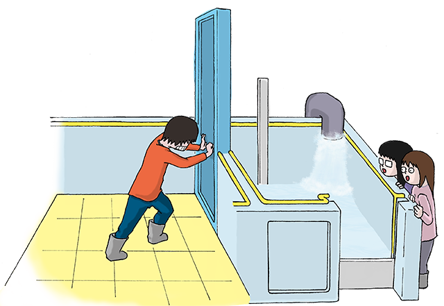 浸水体験実験装置（ドア模型）を体験する人のいらすと