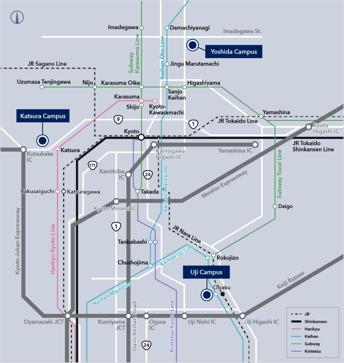 Directions for three main campuses
