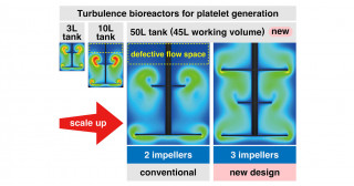 Refining turbulent flow to scale up iPS cell-based platelet manufacturing